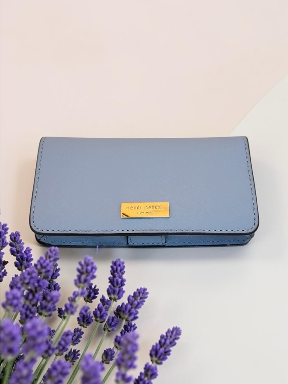 Henri Bendel Gray Saffiano Leather Wallet with Gold Plaque